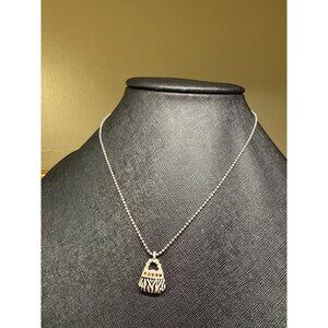 AJMC Silver Tone Necklace With Zebra Purse Pendant & Rhinestones